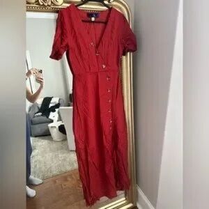 Elegant Red Button-Down Dress